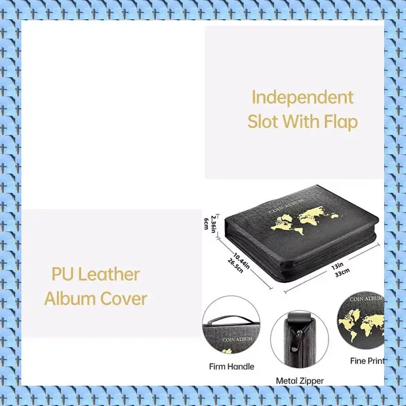 NOCM Portable Coin Collection Set 200 Panels Pvc Transparent Loose-Leaf Philatelic Book Album With Zipper Protection