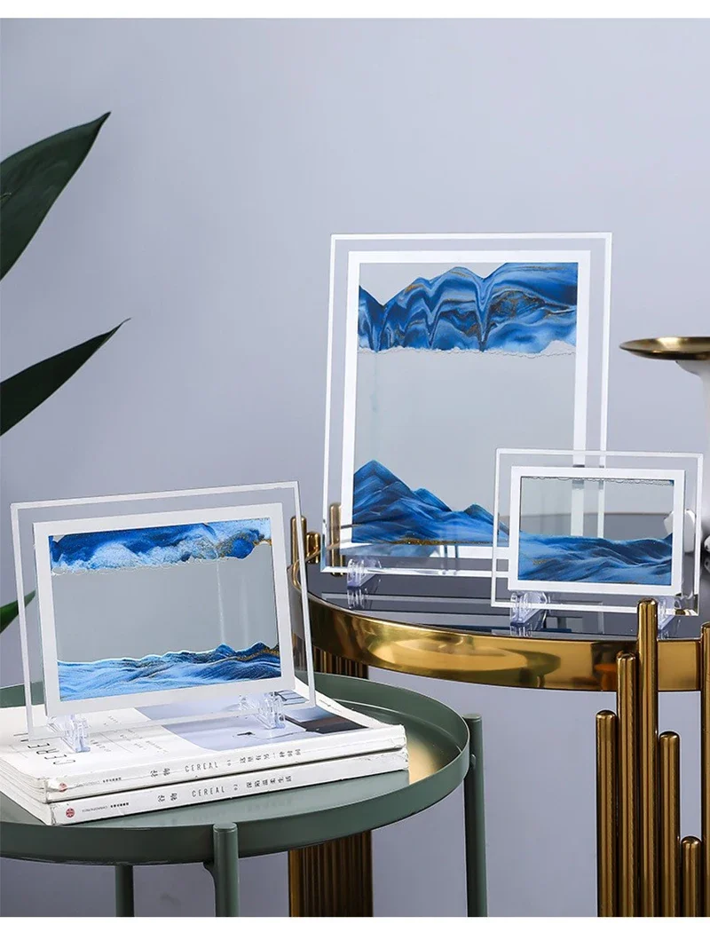 Square Sandscape Moving sand Art Picture 3D Deep Sea Hourglass in Motion Quicksand Craft Flowing Sand Painting Home Decor Gift