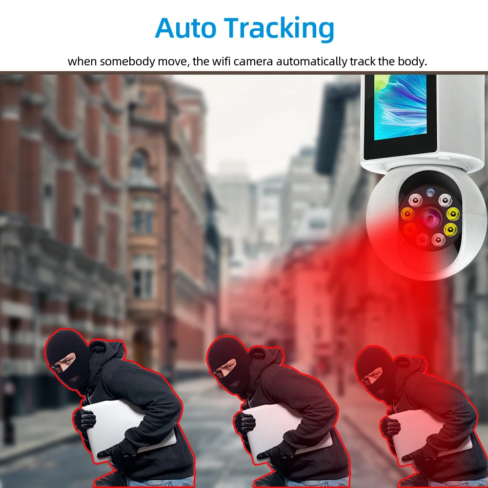 Visão Noturna Câmera de Vigilância Sem Fio, Auto Rastreamento, Home Security Cam, WiFi PTZ, Vídeo Chamada 5MP, Cor 2K, Monitor de Bebê