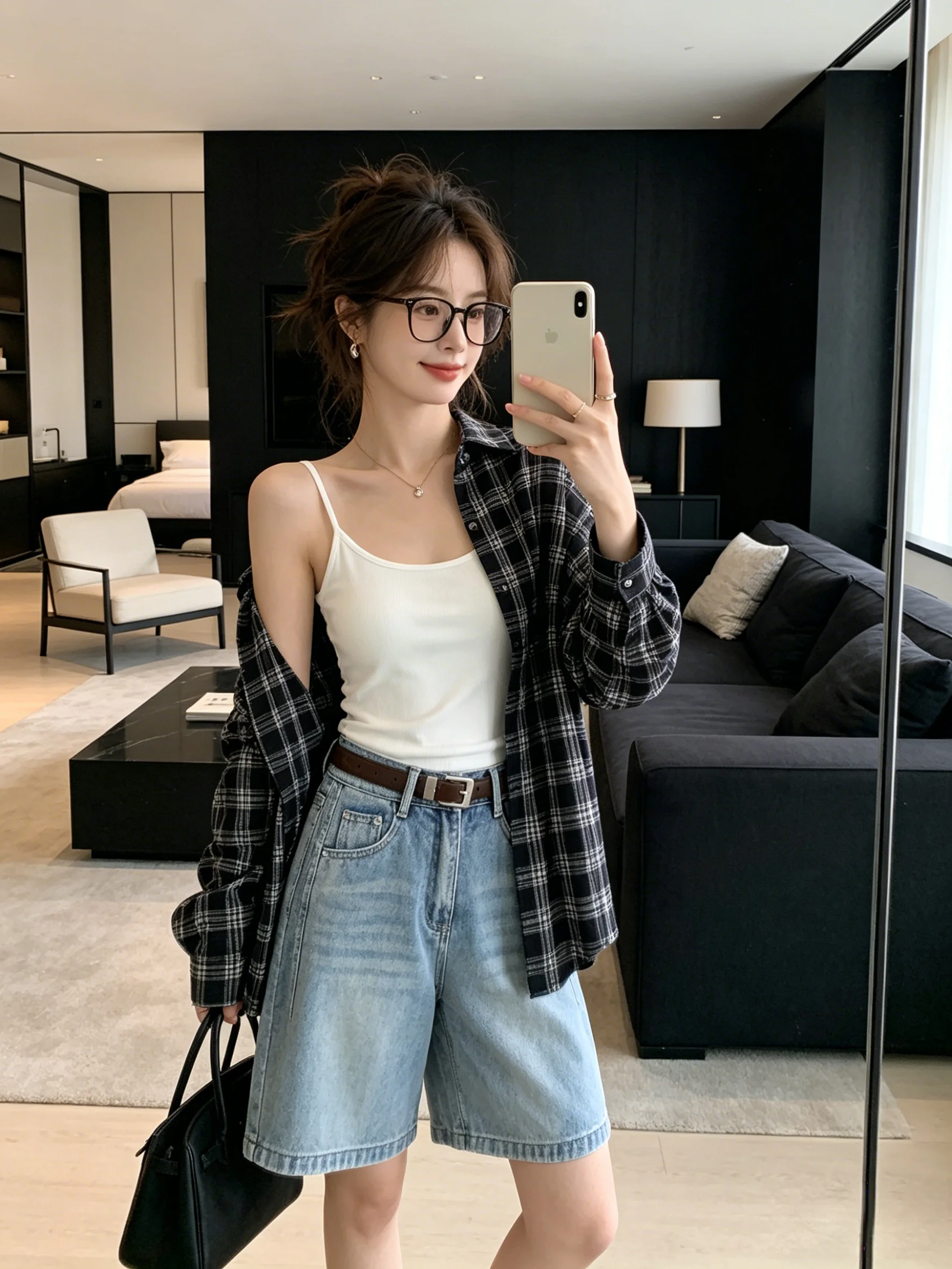 

Korean Style High Waist Slimming Denim Shorts Casual Loose Wide Leg Five-Point Light Blue Jeans Daily Wear Women's Fashion
