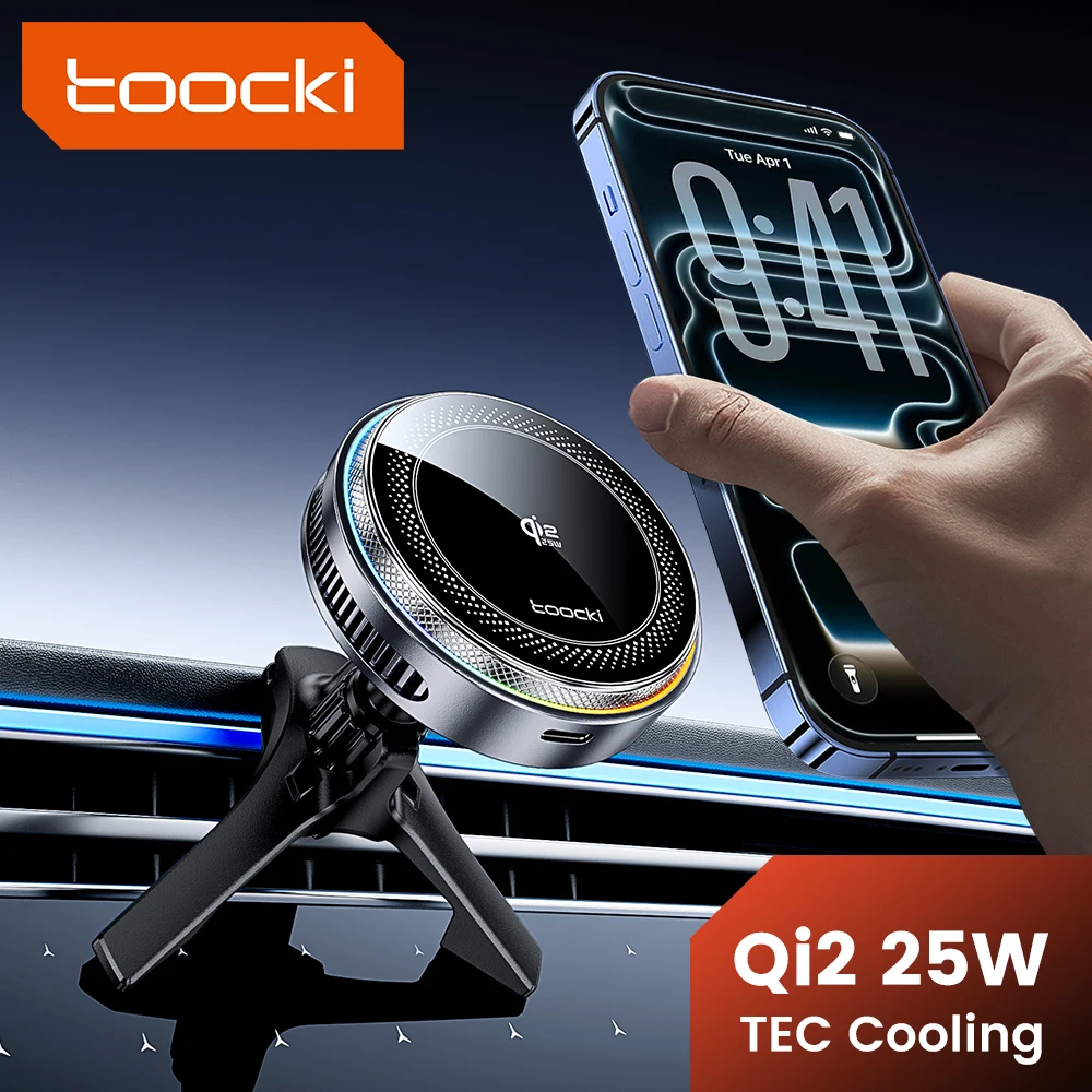 toocki-qi22-25w-ワイヤレス充電器-マグネット式車載ホルダー-tec冷却-iphone-17-16-15-samsung-s26-s25-magsafe充電対応