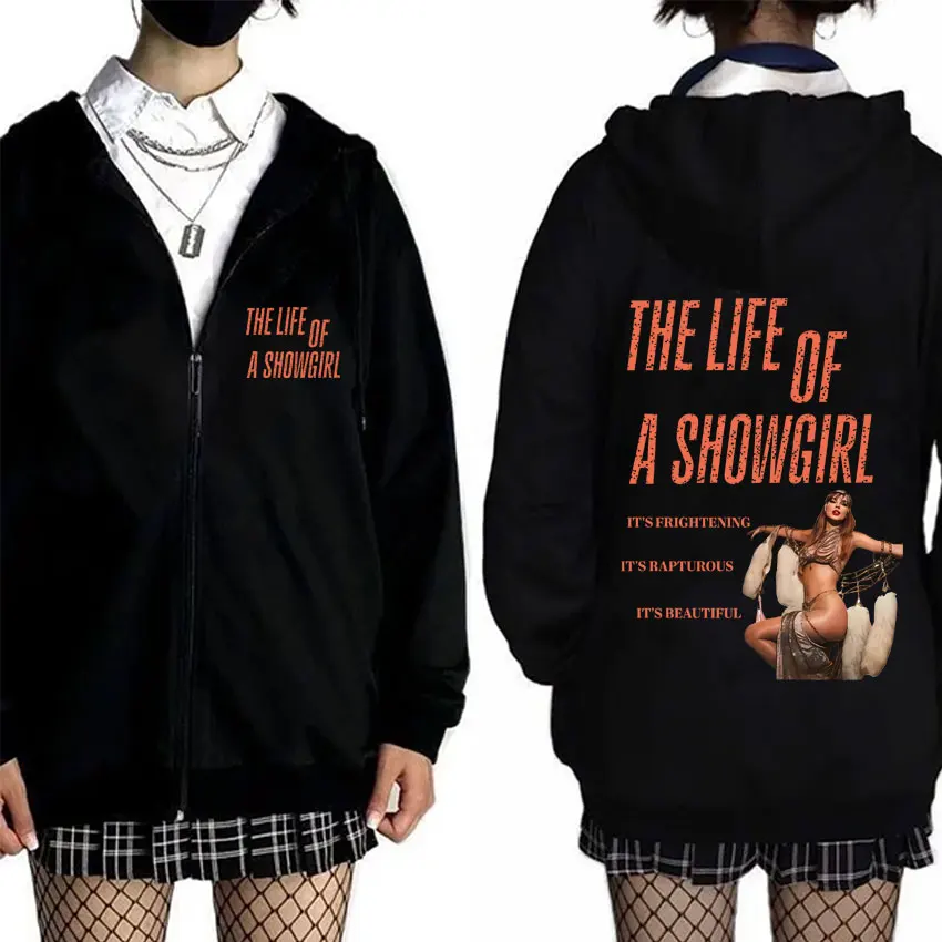 

The Life of A Showgirl Album Zipper Hoodie Men Women Fashion Loose Oversized Zip Up Sweatshirt Unisex Casual Retro Zip Up Jacket