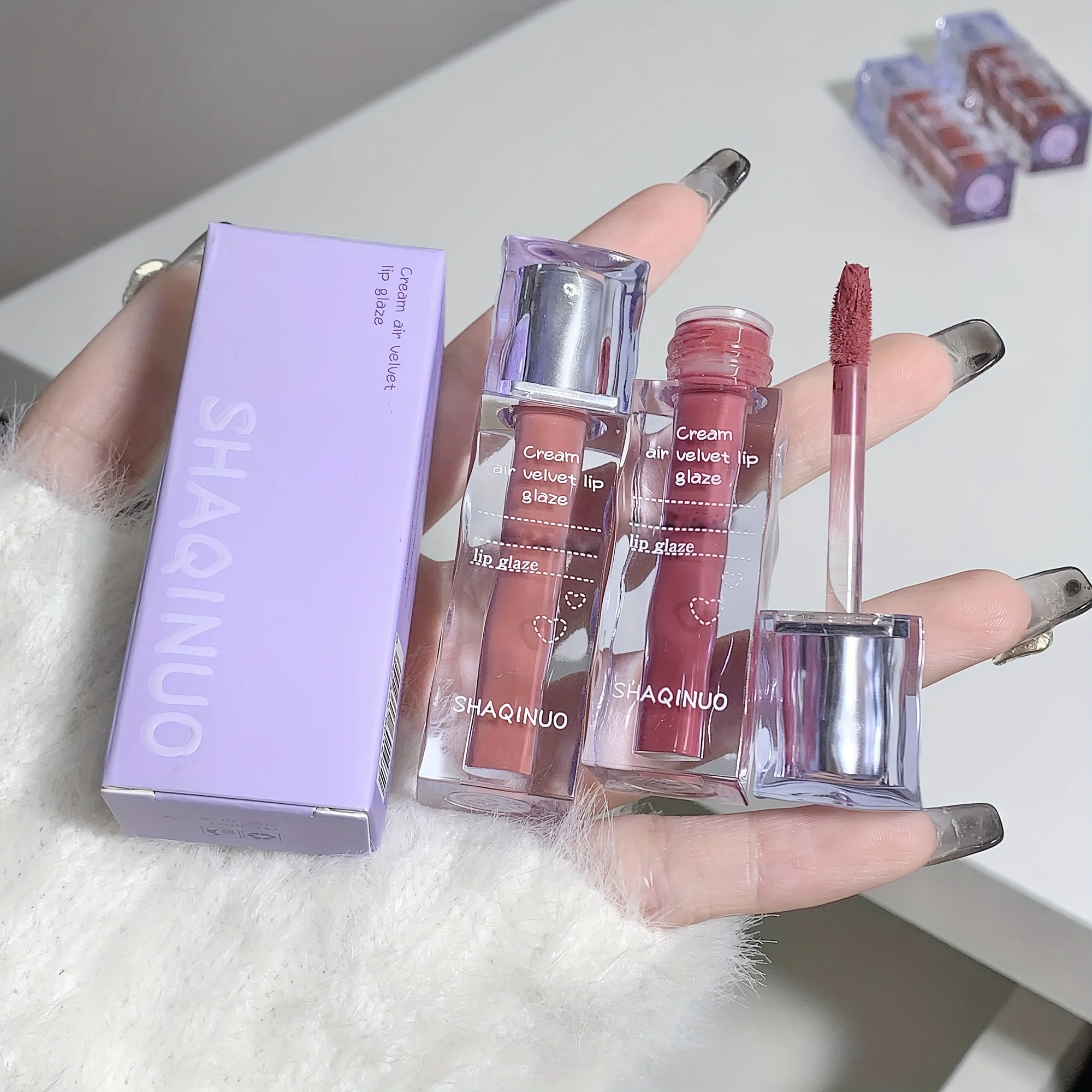 Esmalte labial de terciopelo de aire cremoso, lápiz labial mate de enfoque suave, color duradero, sin decoloración ni teñir, delicado y denso