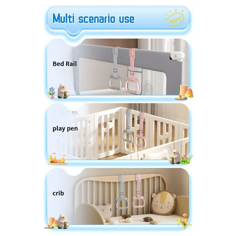 

Кольцо для коляски, детское тянущее кольцо, подвесное кольцо, аксессуары для кровати, крючки для детской кроватки, пластиковое однотонное тянущее кольцо для манежа, подвески