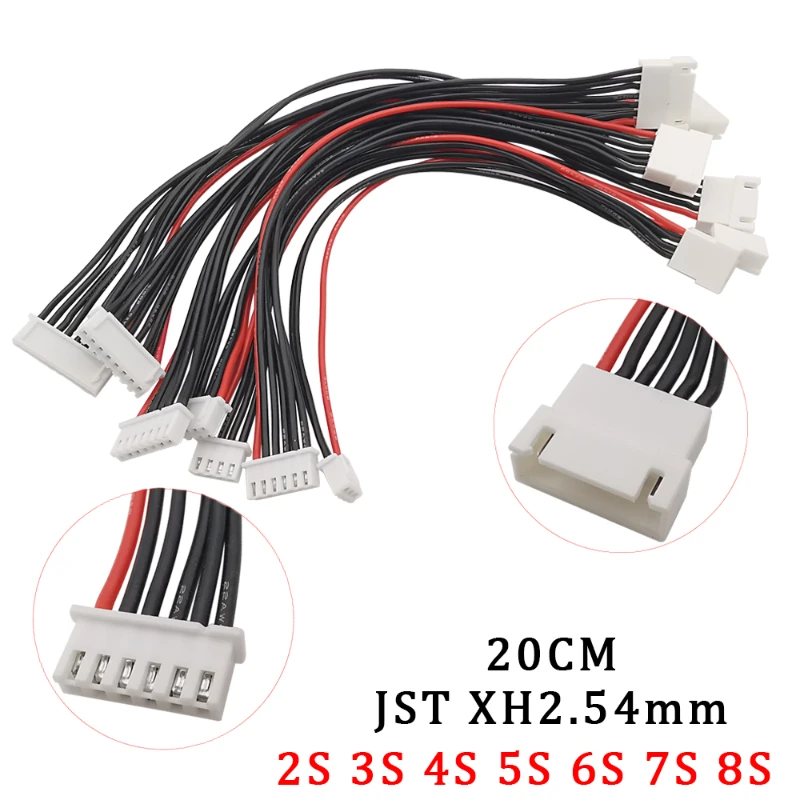 2PC 20CM JST XH2.54mm LiPo Battery Balance Charger Plug Extension Cord Connector 2S 3S 4S 5S 6S 7S 8S Male to Female 22AWG Cable