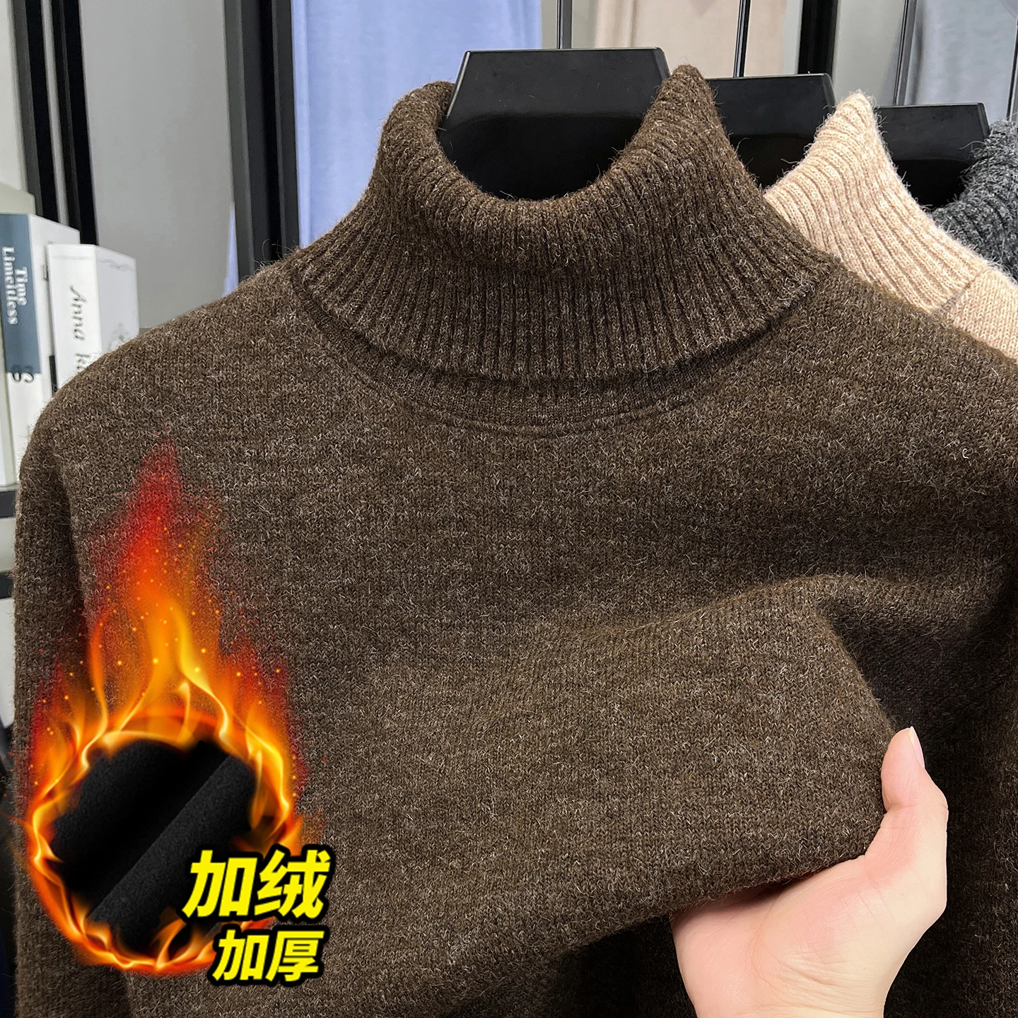 

Turtle Neck Men's Cashmere Thick Sweater Solid Color Turtleneck Warm Wool Sweater in Autumn and Winter