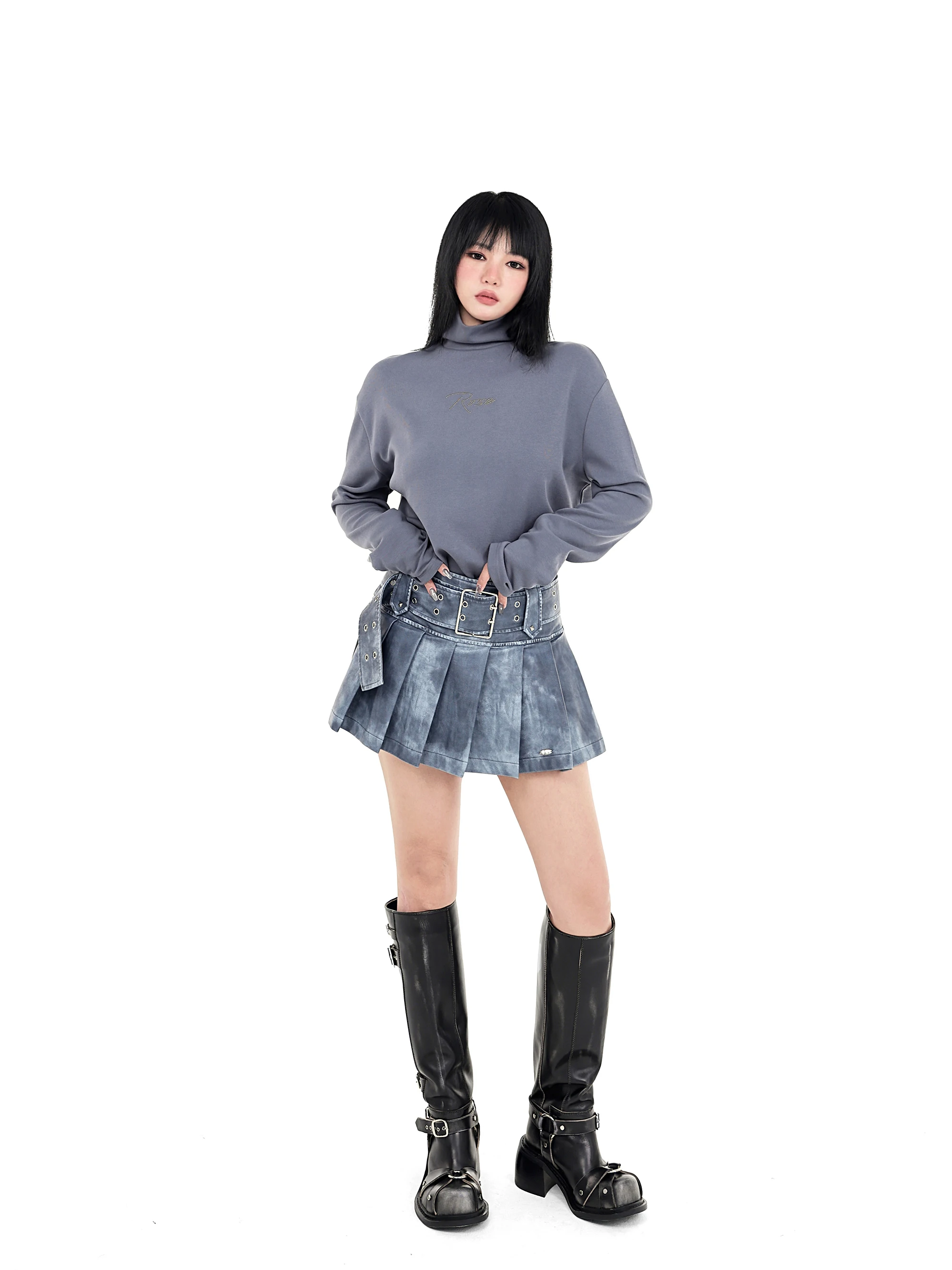 Harajuku Punk-Stil mit hoher Taille, schwarze Streetwear, zweireihiges Loch, personal isierter Metall rock, heißes Mädchen, neu