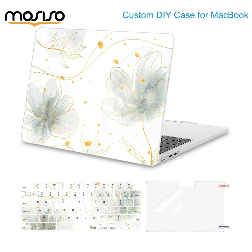 

MOSISO for MacBook Air 13 inch Case M4 A3240 M3 A3113 M2 A2681 Ink Petals Plastic Hard Shell&Keyboard Cover&Screen Protector