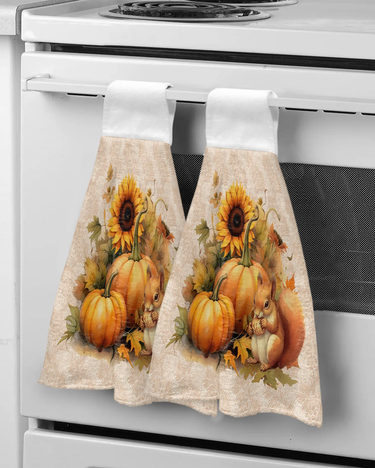 Autumn Pumpkin Squirrel Sunflower Hand Towels Bathroom Hanging Cloth Microfiber Quick Dry Cleaning Cloth Kitchen Towel