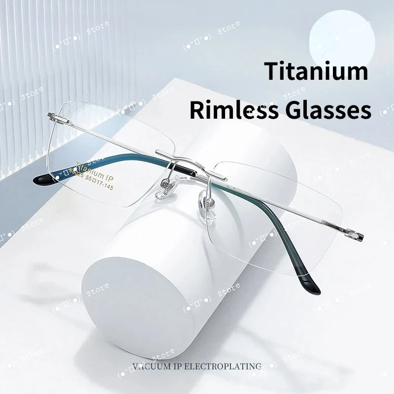

Fashion Ultra Light Pure Titanium Rimless Glasses Frame Retro Square Eyeglass Men Women Frameless Reading Blue Ray Glasses Frame