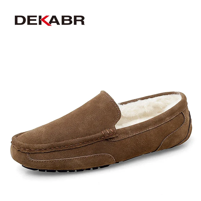 

DEKABR Men Loafers Shoes Warm Soft Genuine Leather Business Men Moccasins Shoes Breathable Slip on Driving Shoes Size 38-47