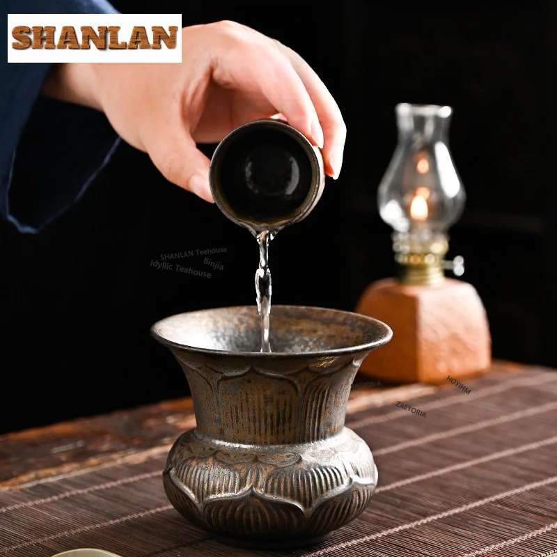 HOYIHM Gilt Iron Glazed Lotus-shaped Jianshui Tea Cup Wash Tea Residue Barrel Tea Residue Bucket Household Chaxi Cha Ornaments