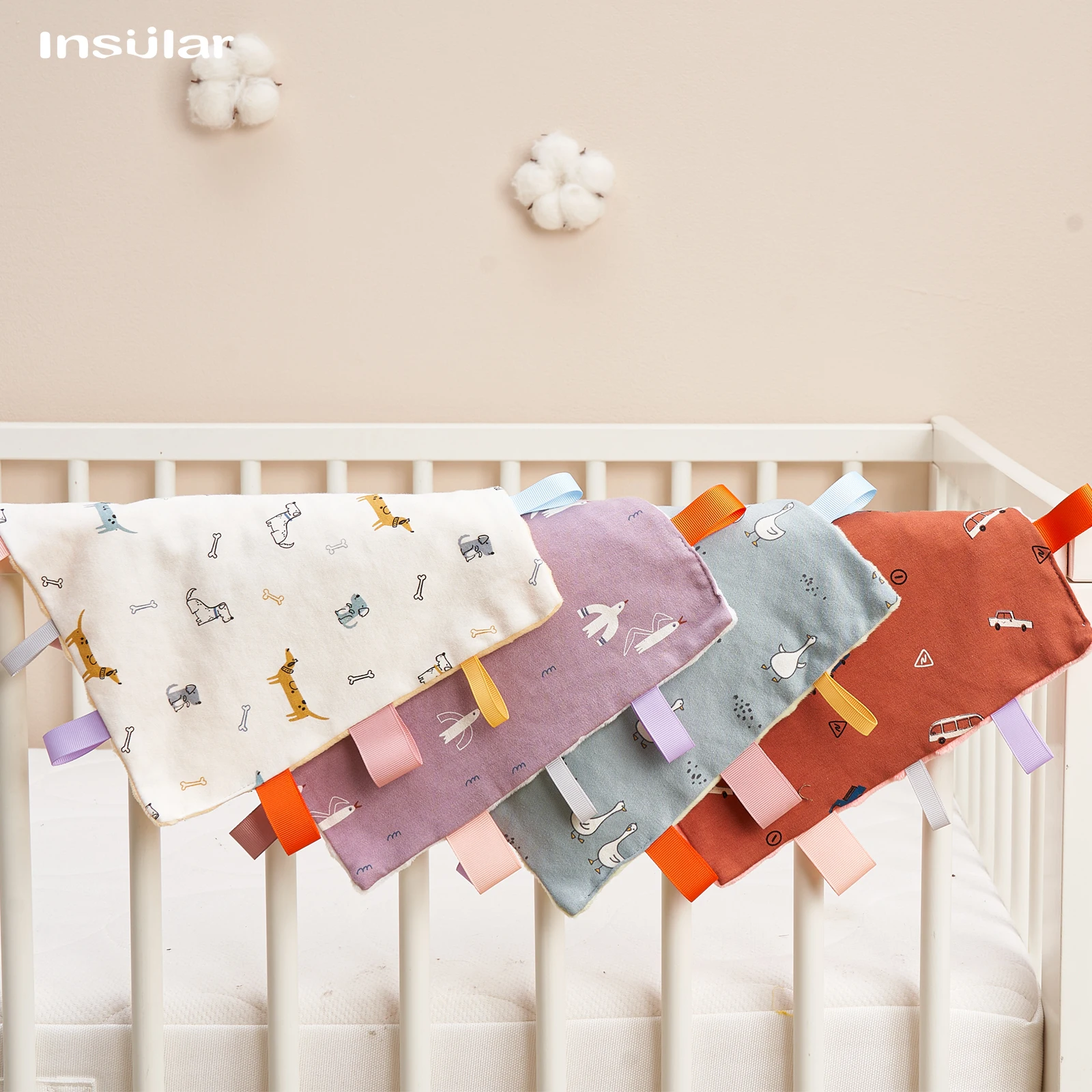 INSULAR Newborn Sleeping Dolls Infants Handkerchief Baby Label Cartoon Cotton Towel Soft Kids Fashion Soothe Sleep Toy Bibs