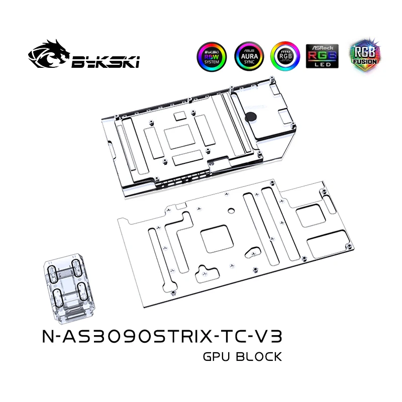 Bykski N-AS3090STRIX-TC-V3 GPU Double Side Water Block For ASUS RTX3090,3080,3080Ti,STRIX Graphics Card video cooler Back Plate