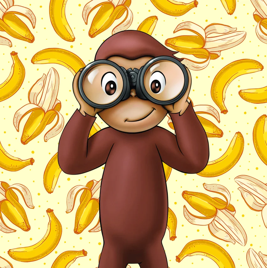 6x6ft Personalized Curious George Monkey Yellow Banana Happy Birthday Party Custom Photo Background Backdrop Vinyl 180cm x 180cm