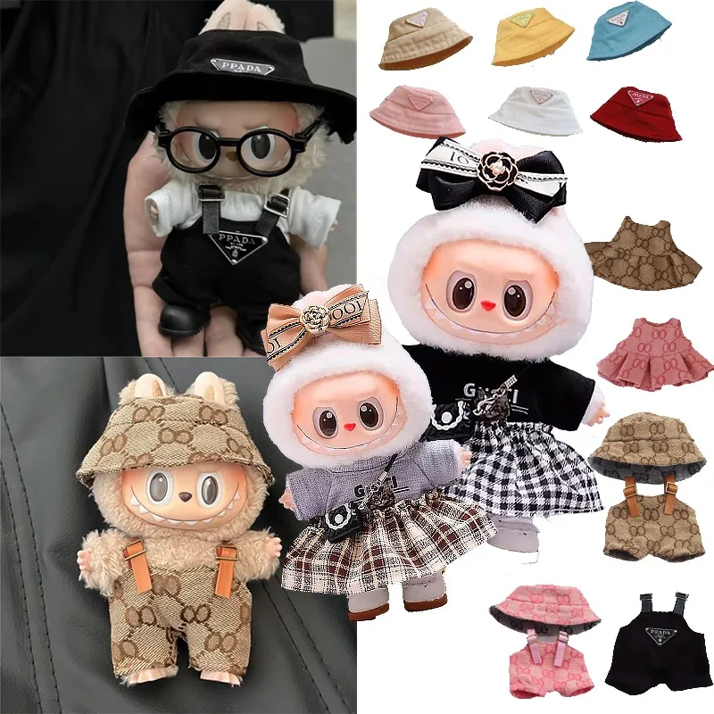 

15 17cm For Labubu Doll Printed Clothes Hat Bowknot Skirt Set II Dollhouse DIY Outfit Accessories Trendy Sitting Toys Girl Gifts