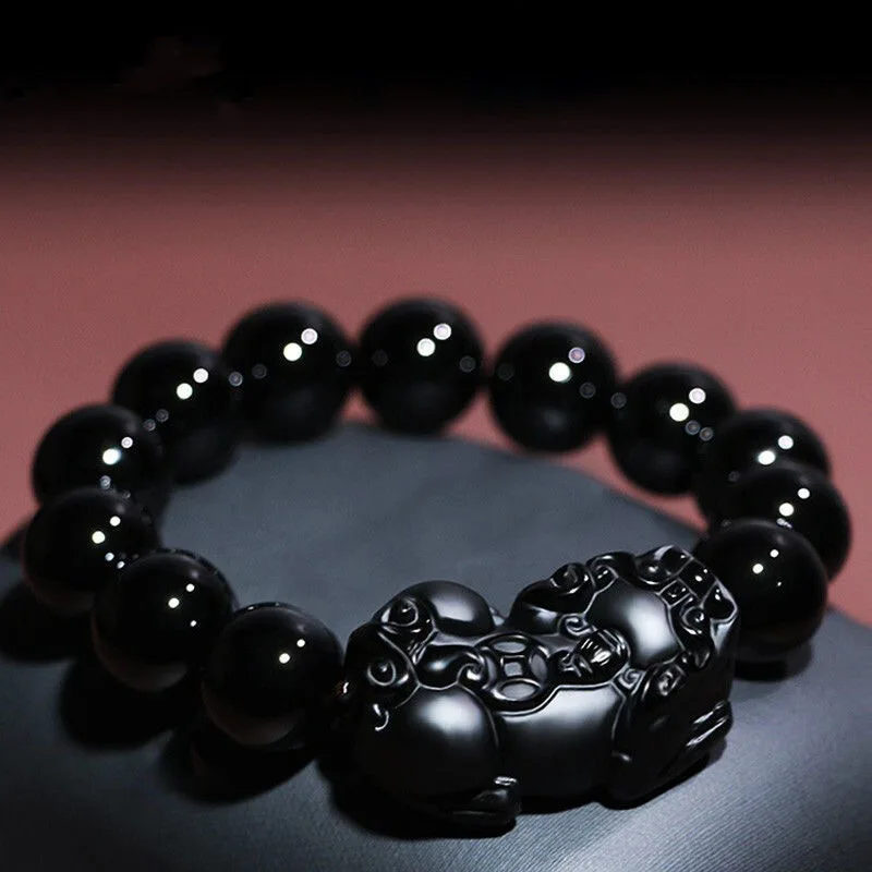 

Natural Obsidian Bracelet Black Jades Stone Lucky Pixiu Bracelets Women Men Genuine Certified Jade Bangles Jewelry Accessories