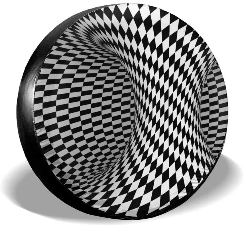 Geometric Black and White Checkerboard Spare Tire Cover Waterproof Dust-Proof UV Sun Wheel Tire Cover Fit for Trailer RV SUV