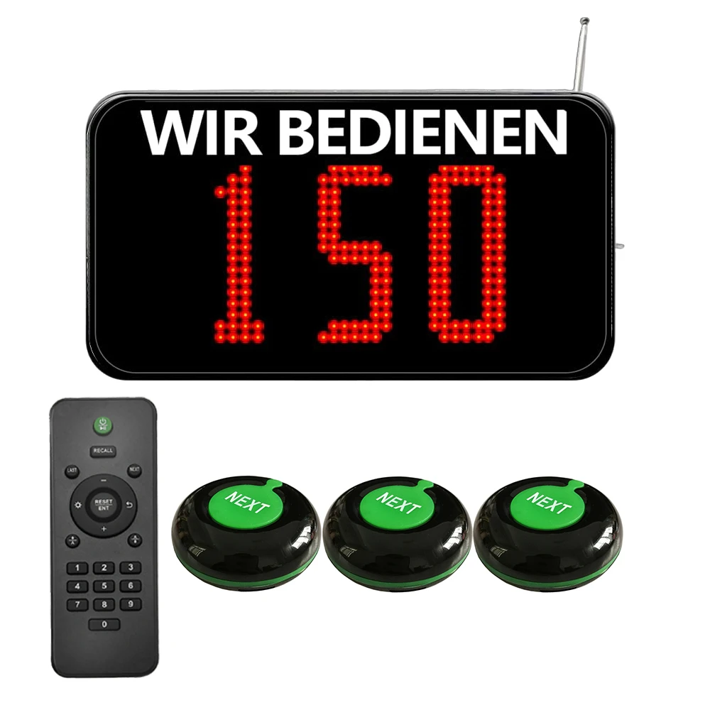 Wireless Queue Management System LED Number Display Call Button German Voice Prompt for Restaurant Bank Hospital Clinic