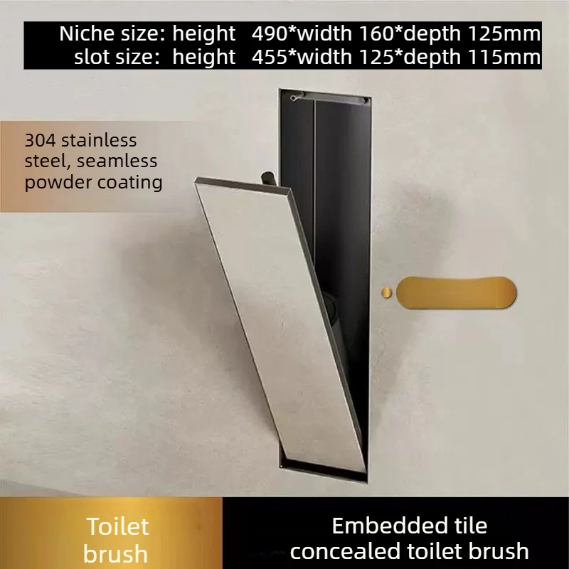 Versteckter Toilettenbürstenhalter + Toilettenbürsten-Aufbewahrungsregal aus Edelstahl 304, platzsparend und praktisch