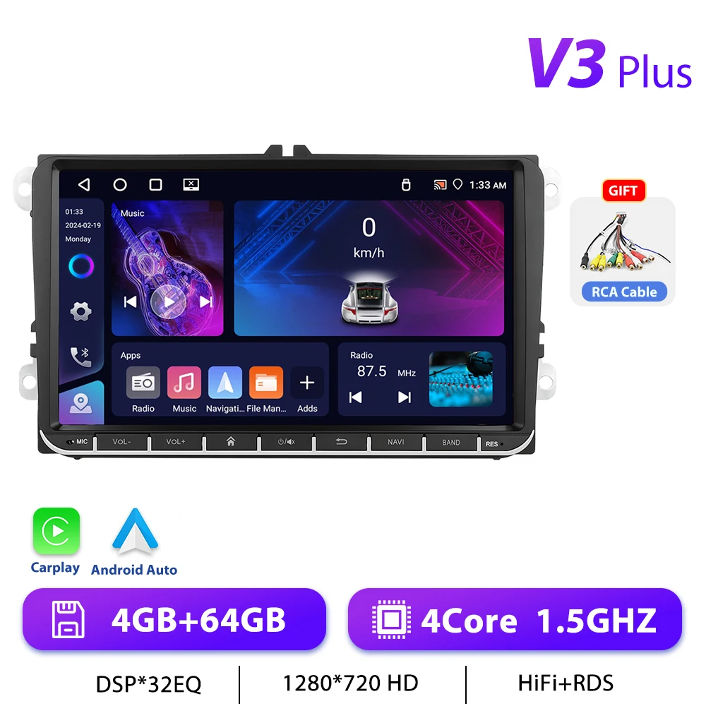 Podofo 7 "9" CarPlay Android Autoradio Voor Volkswagen VW Golf Passat JETTA Skoda SEAT Auto Intelligent Systeem 2din GPS Autoradio