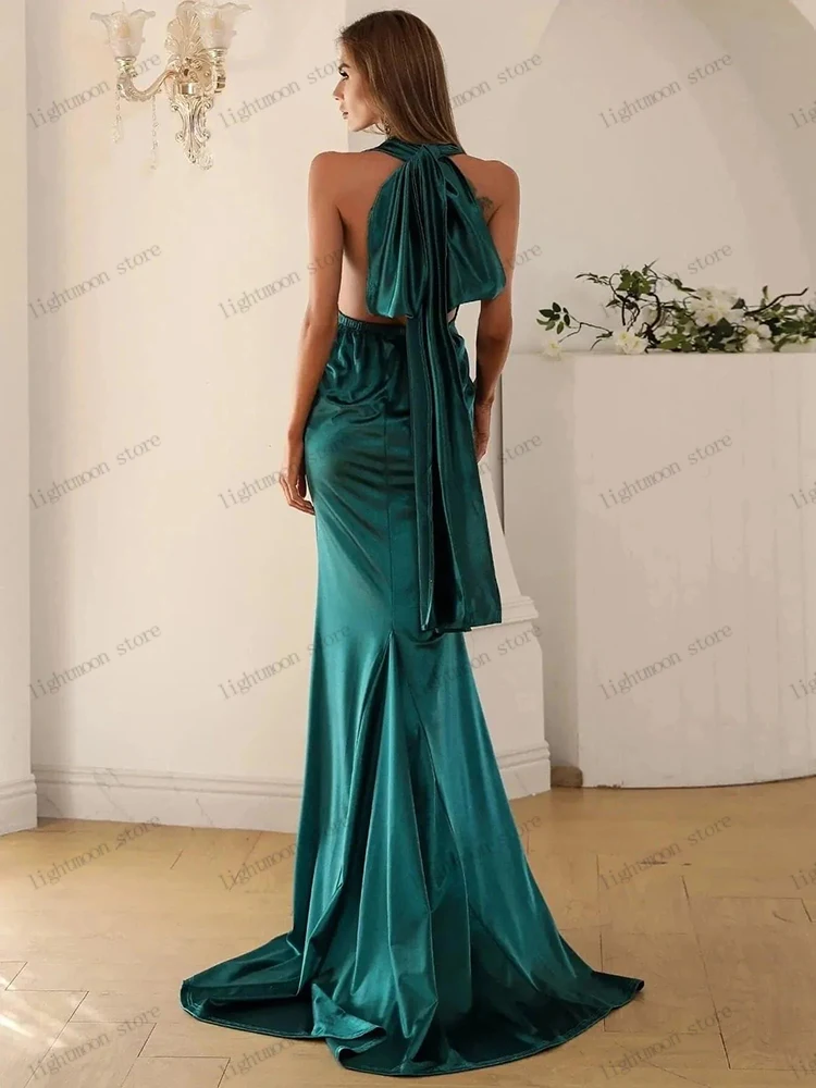 Eenvoudige avondjurken satijnen galajurk sexy diepe v-hals mouwloos backless gewaden voor vrouwen vestidos de gala aangepast 2023