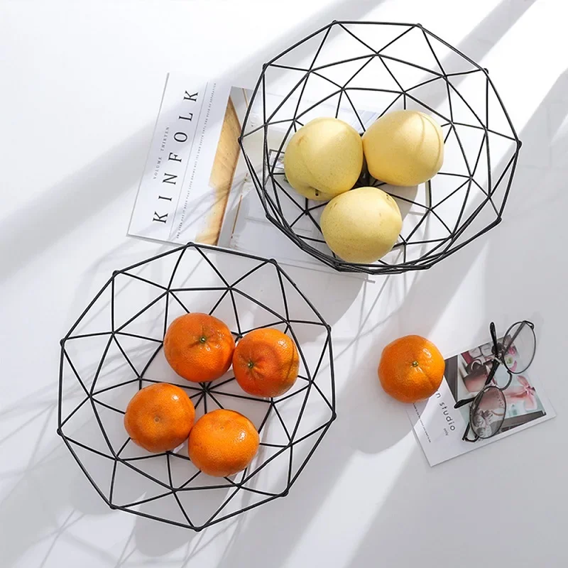 Kitchen Basket Container Bowl Metal Wire Basket Kitchen Drain Rack Fruit Vegetable Storage Holder Snack Tray Storage Bowl