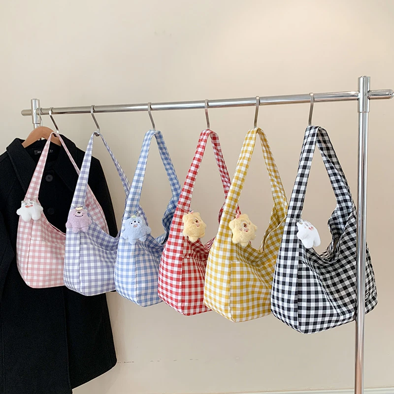 High Capacity Plaid Solid Letter Zipper Nylon Shoulder Bags 2024 Hot Sale Personality Casual Tote for Women Bolsos De Señora