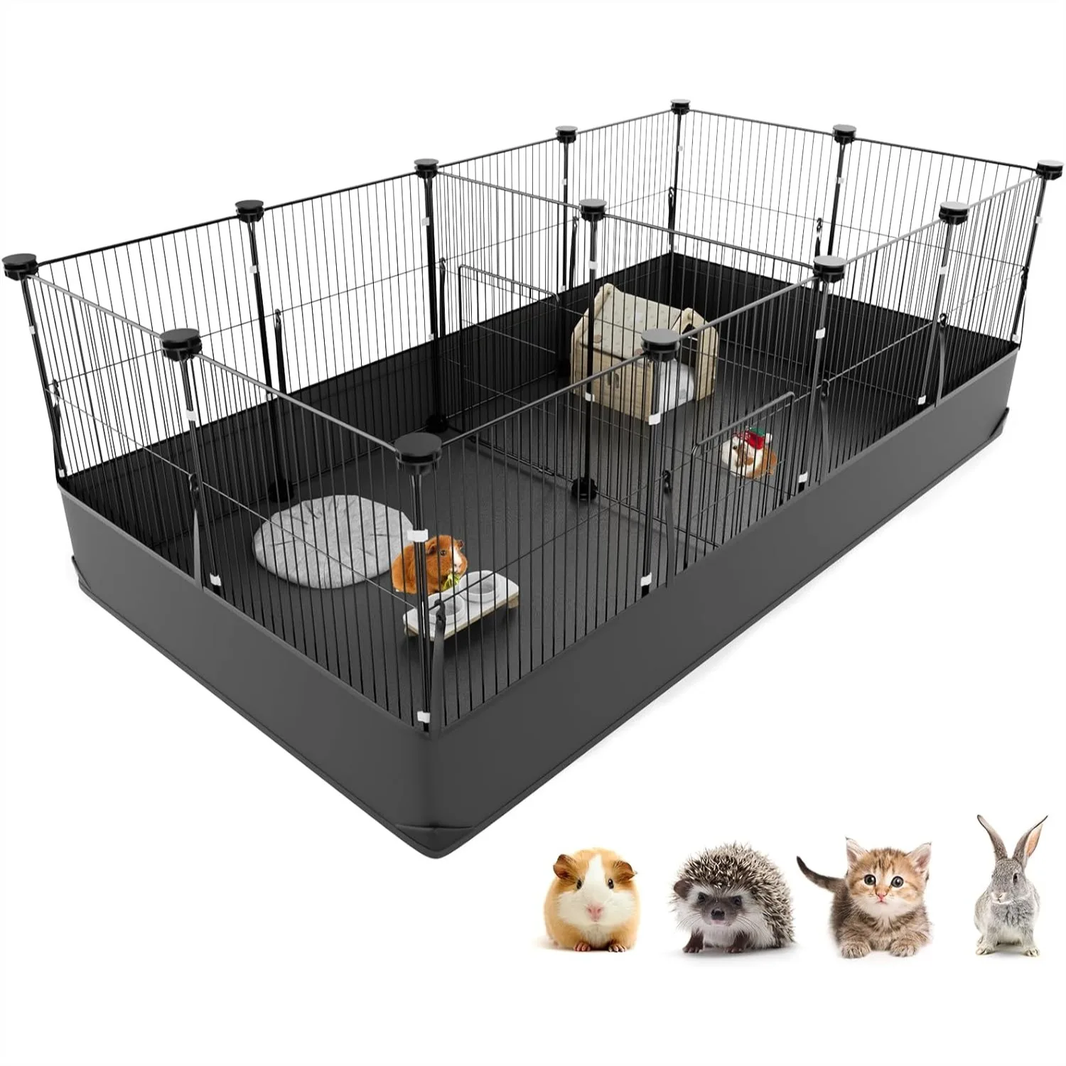 

Guinea Pig Cage with Waterproof PVC Bottom Liner & One-Hand Release Hook, Triple Fixing C&C Playpen for Small Animals 48''L x