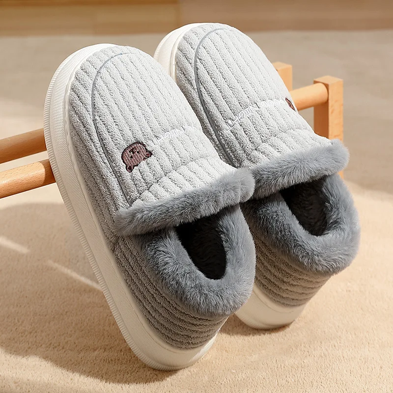 Big Size 48 49 Women Men Winter Autumn Warm Slippers Thick Plush Platform Furry Slides Soft Non Slip Flats Bedroom Couples Shoes