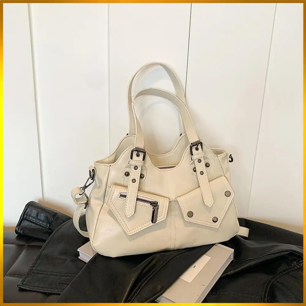 

Women PU Fashion Shoulder Bag Large Capacity Vintage Tote Bag Adjustable Strap Simple Carrying Bag Multi-pockets Retro Sling Bag