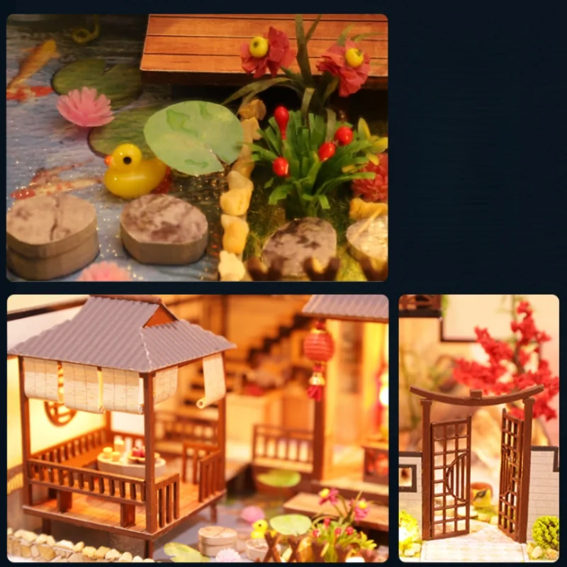 OUZEY Oriental Forest Retreat DIY، منزل خشبي ثلاثي الأبعاد، نموذج عتيق كبير للمراهقين #5