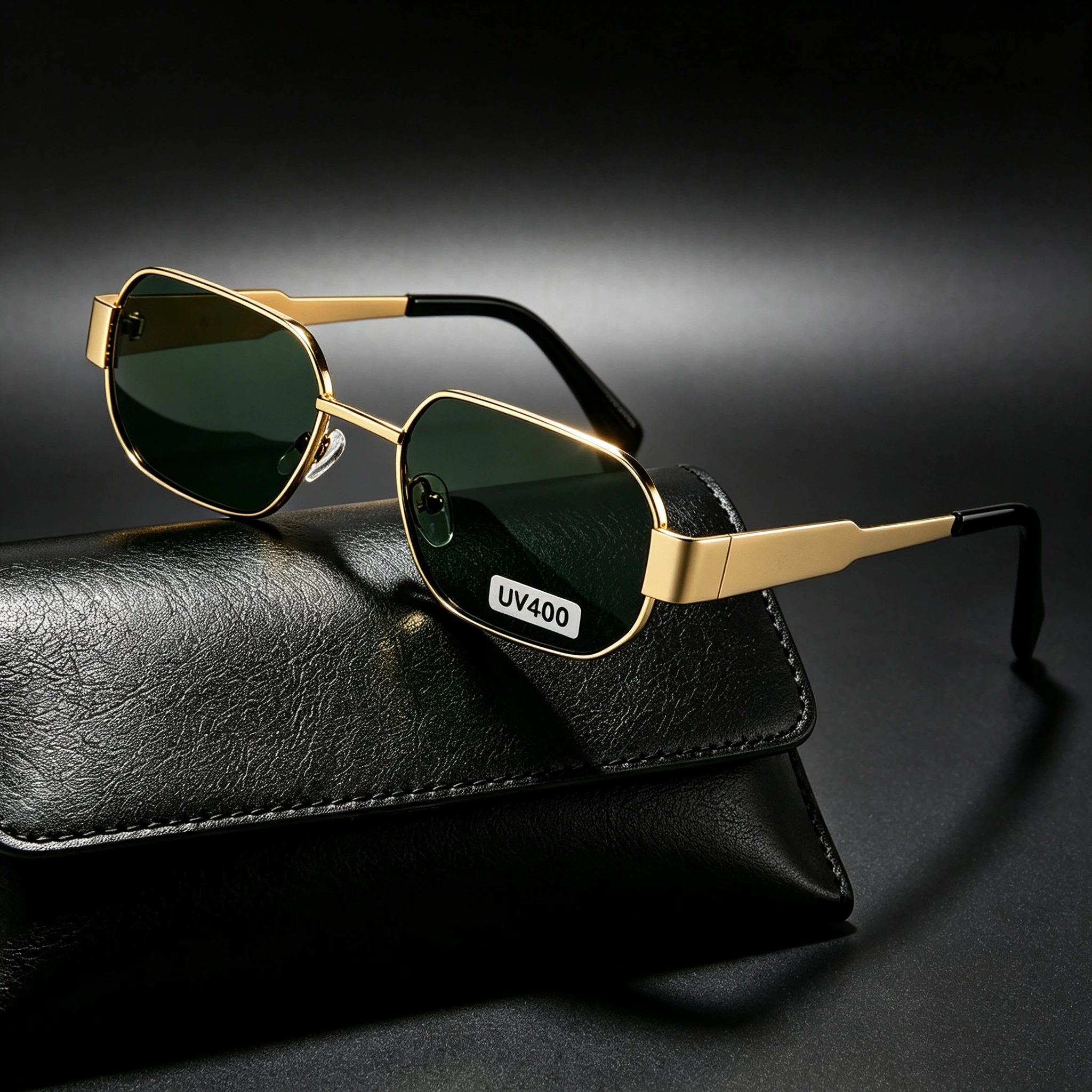 Octagonal Square Metal Sunglasses For Men Women UV400 Vintage Green Lens Sun Glasses Daily Travel Driving Outdoor Eyewear Shades