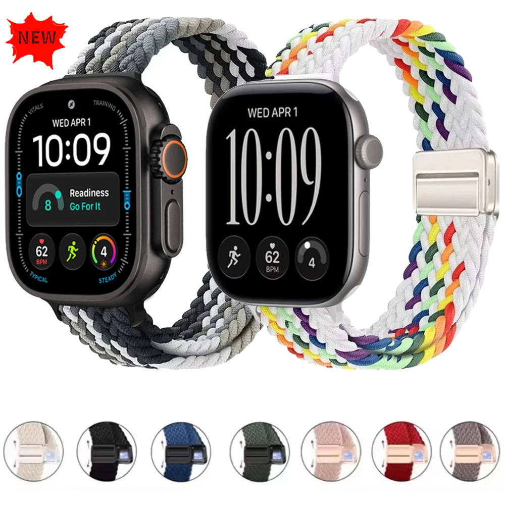 Nylon Braid Magnetic Buckle Watchband For Apple Watch Ultra 4/3 49mm 12 11 10 46/42mm Bracelet iWatch 9 8 7 45/41mm 6 SE 44/40mm