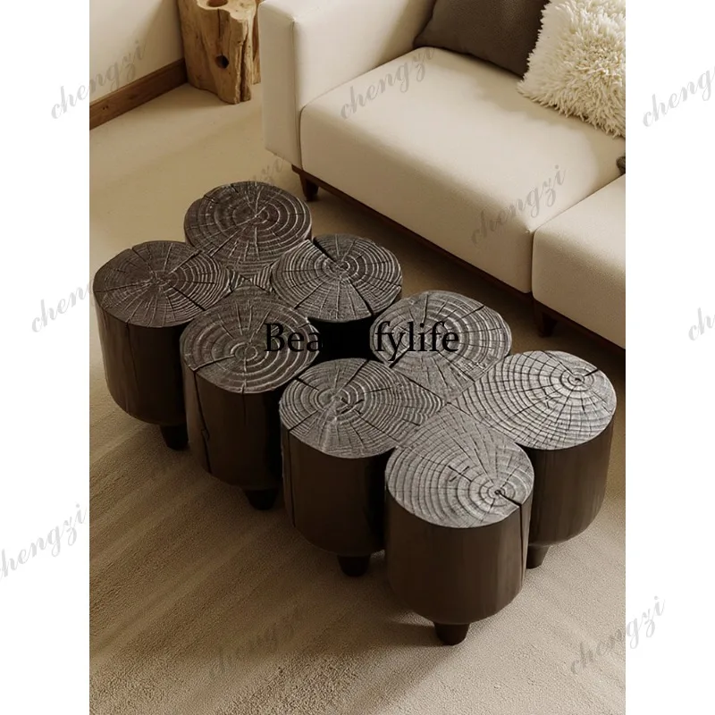 Wabi Sand wind irregular solid wood black carbonized coffee table, living room home light luxury high sense