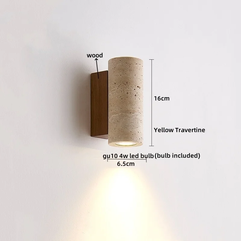 IWHD 노란색 트래버틴 LED 벽 조명, 발코니 침실 거실 홈 장식, 현대적인 침대 옆 램프