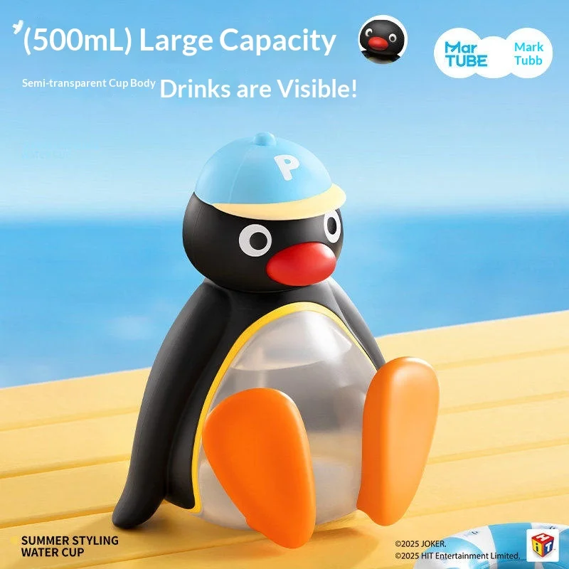 Cute Pingu Penguin Shaped Water Bottle 500ml Semi-transparent Body Portable Summer Beverage Cup MarTube Licensed Anime Merch view 2
