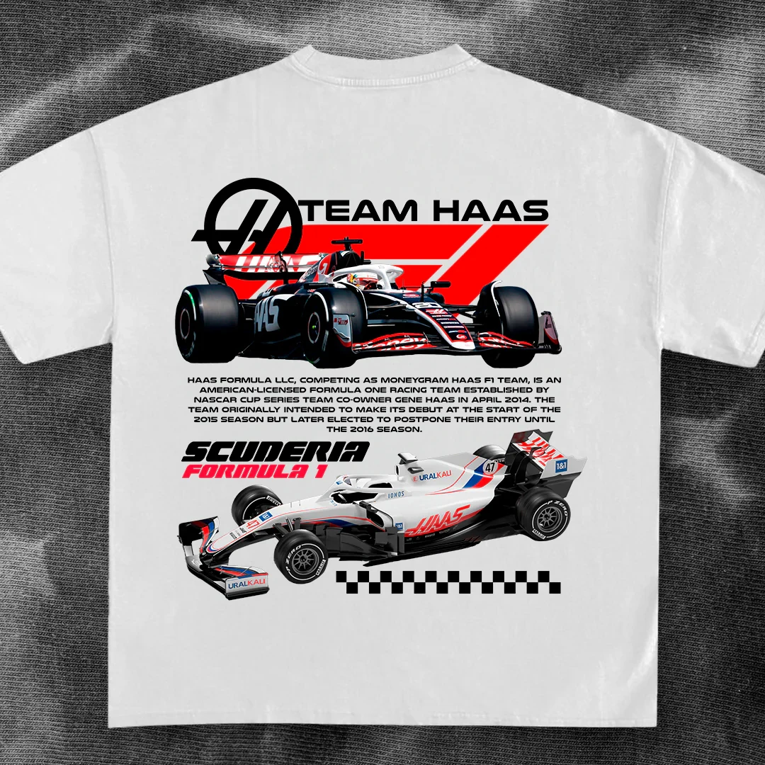 F1 car t-shirt design - HAAS TEAM Shirt Heavy Cotton High Quality Men's T-Shirt Short Sleeve, Athletic Cut, Crew Neck Basic Tee