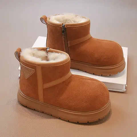 Kids  Winter Warm Plush Lining Ankle Boots for Children Fashion Side-zipper Cotton Shoes for Boys Girls 2025 New Snow Boots