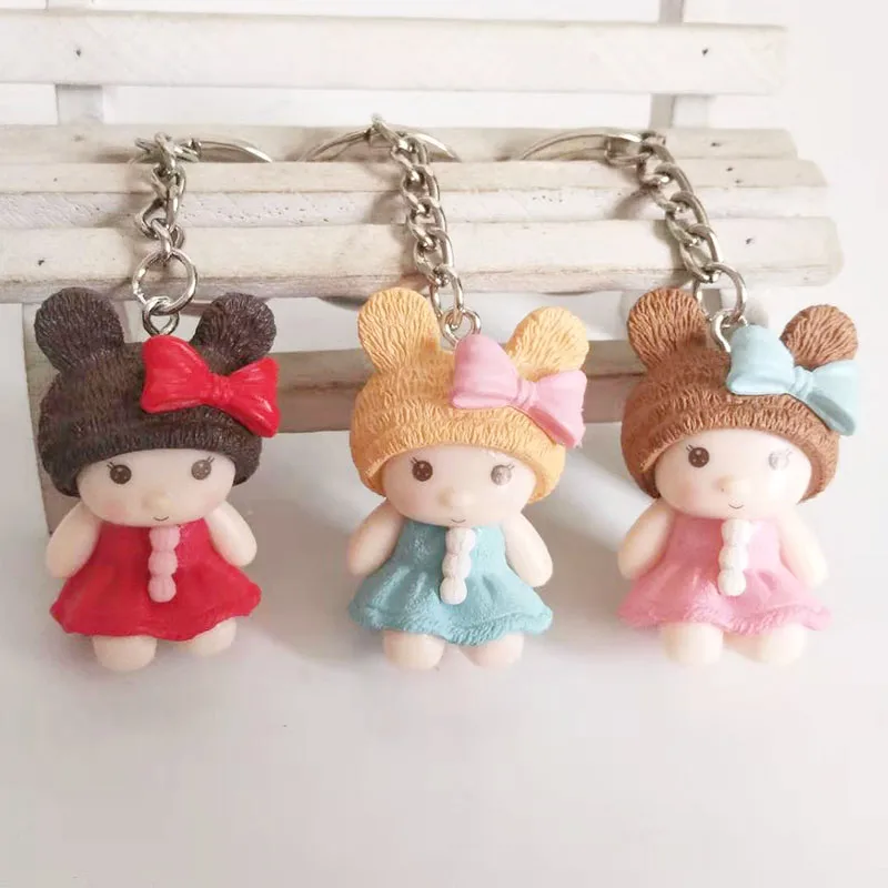 1PCSNew Bear Ears Bow Doll Keychain Pendant Small Gift Wholesale Bag Ornament Color Random