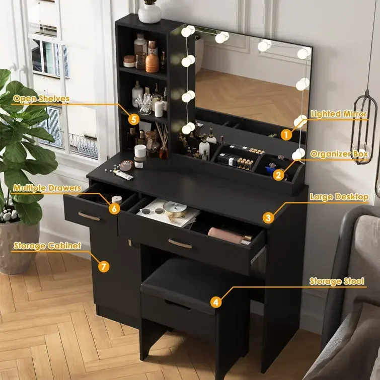 

# Factory Wholesale Vanity Table With Led Light Makeup Mirror Makeup Vanity Table Set With Mirror #