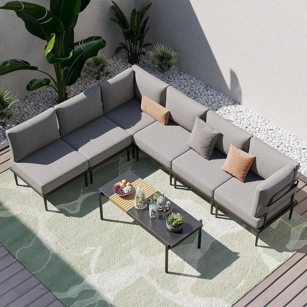 

Outdoor Sectional Sofa Set with 6 Olefin Cushions, Ideal for Patio, Backyard, Poolside, Sunroom