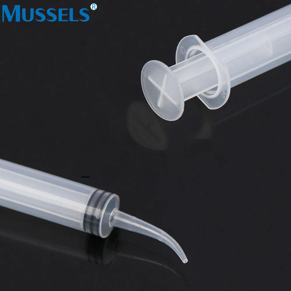 10pcs Dental Irrigation Syringe With Curved Tip 12ml Disposable Plastic Elbow Needle Tube Teeth Flushing Injection Material Tool