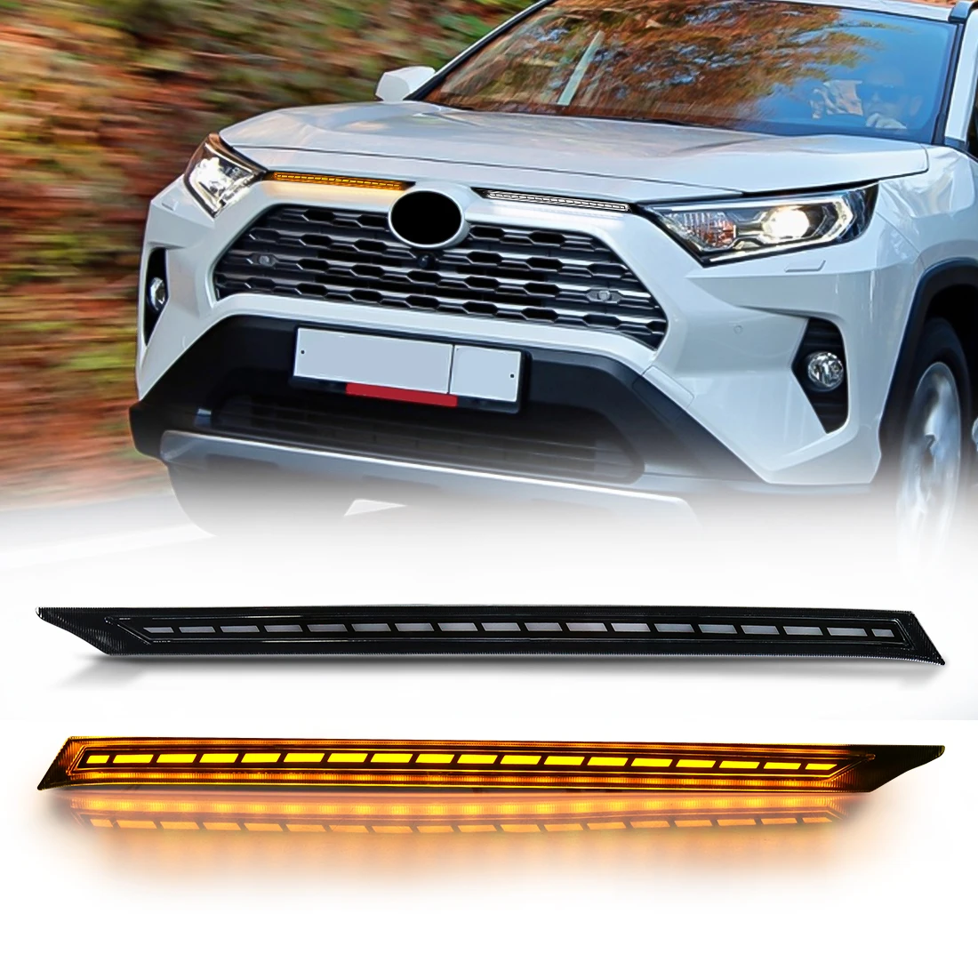 

Для Toyota RAV4 декоративная крышка вентиляционного отверстия капота двигателя DRL 2019 2020 2021 светодиодный дневные ходовые огни сигнал поворота