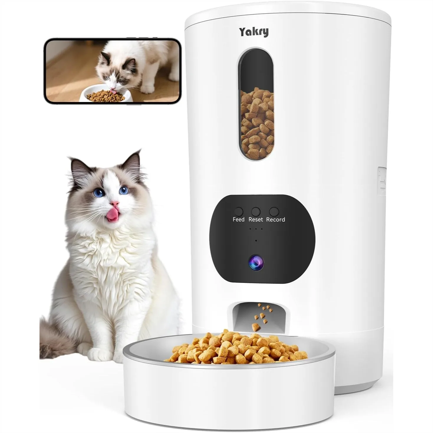 

Automatic Cat Feeder with Camera, 5G WiFi App Control, 1080P Night Vision, 4L/17 Cups, Stainless Steel Bowl for Small Pets