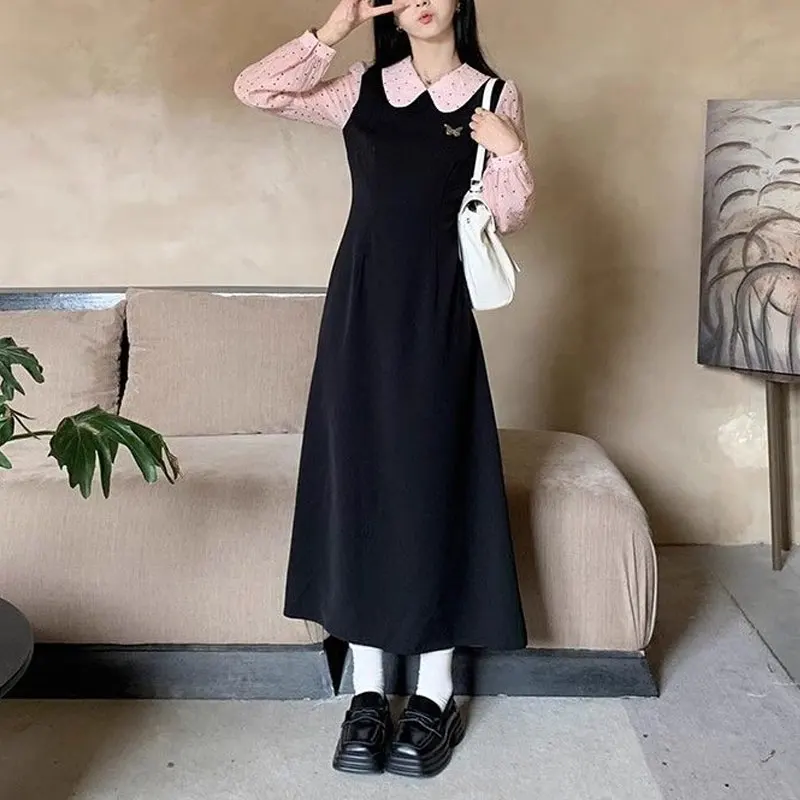 French Style Polka Dot Dresses Patchwork Female Clothing Doll Collar Spring Autumn Aura Stylish A-Line Waist Commute Midi Dress