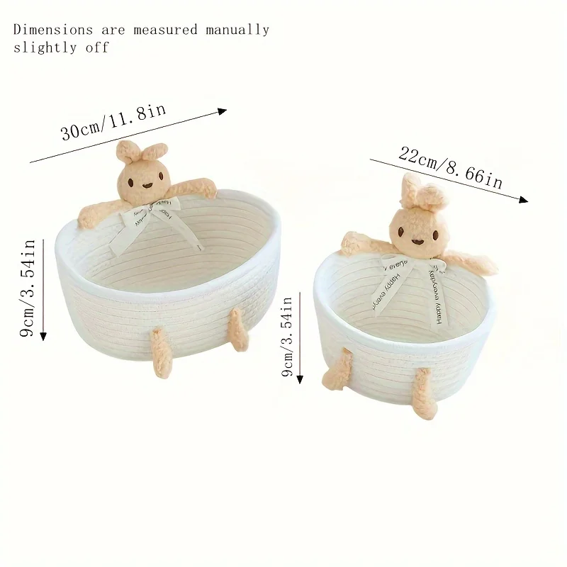 2pcs Hand-Woven Frame Storage Box, Sundries Storage Basket Entrance Cosmetics Storage Frame Cute Rabbit Desktop Small Basket