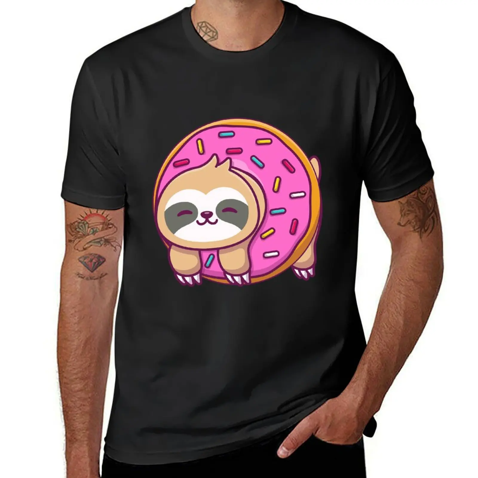 Cute sloth with doughnut cartoon T-Shirt graphic shirts animal prinfor boys quick-drying plain white t shirts men