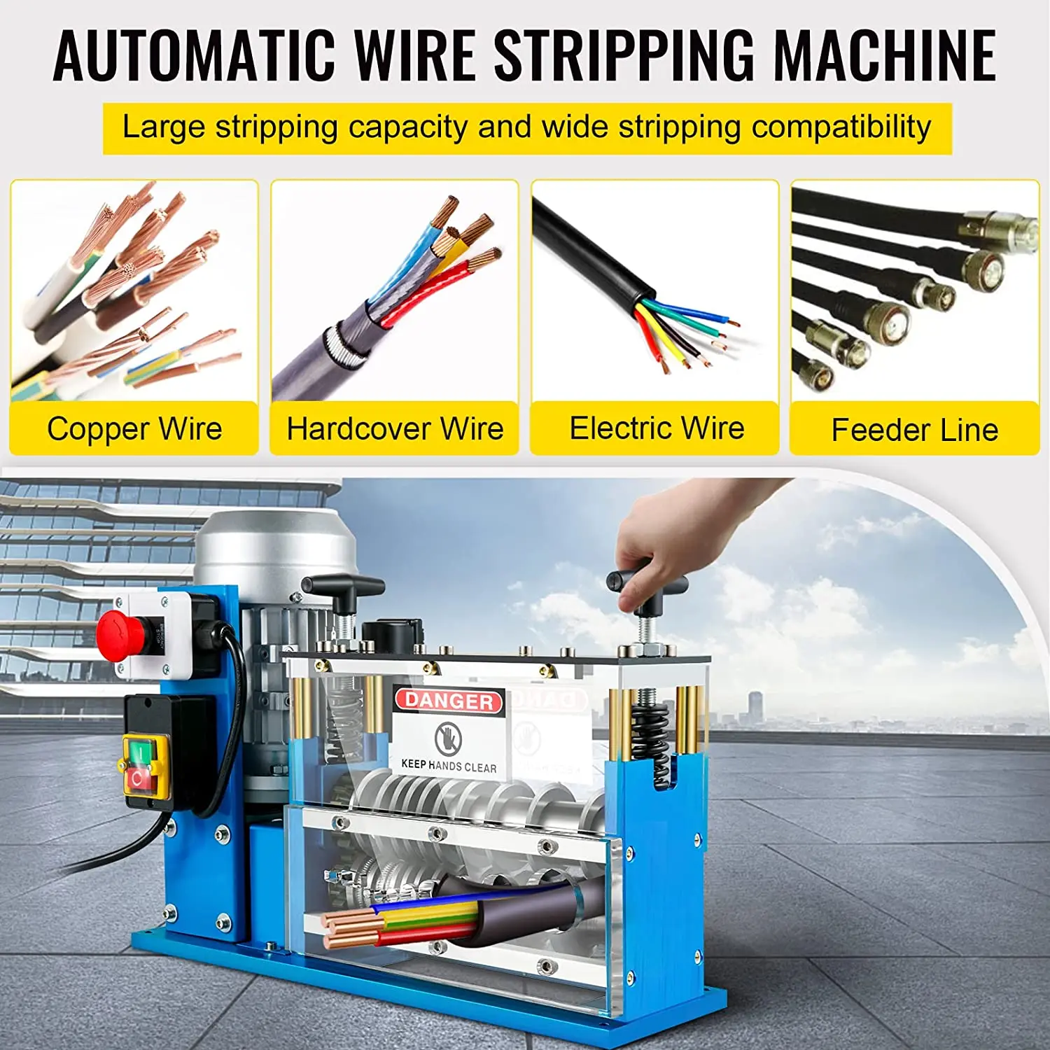 750W 1.5-38 mm Electric Wire Stripping Machine Wire Stripper Peeler For Cutting Different Recycling Copper And Aluminum Recovery