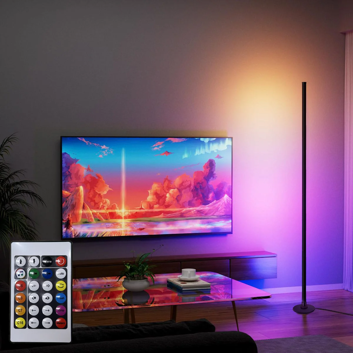 Aogled LED Stehlampe RGB Dimmbar - 120cm Stehleuchte mit Fernbedienung & App, 16 Millionen Farben, Musik-Sync DIY-Modus